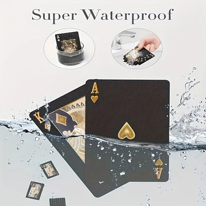 Waterproof Black & Golden Foil Playing Cards - Durable Plastic Poker Deck for Tabletop Games