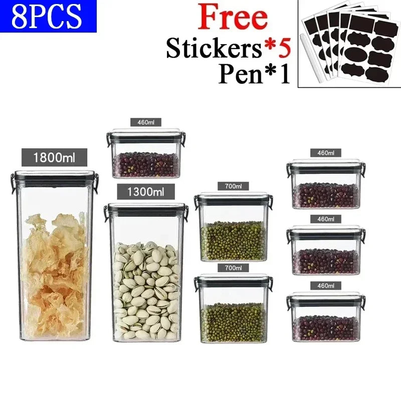 Sealed Jars Kitchen Grain Storage Organizer Large Tank Plastic Moisture-proof Storage Box Stackable Household Seasoning Jars Set