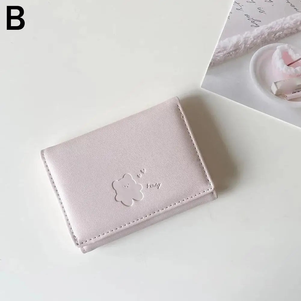 Women Short Bear Small Wallets Student Triple Fold Card Holder Girl ID Bag Card Holder Coin Purse Ladies Wallets Cartoon Bag