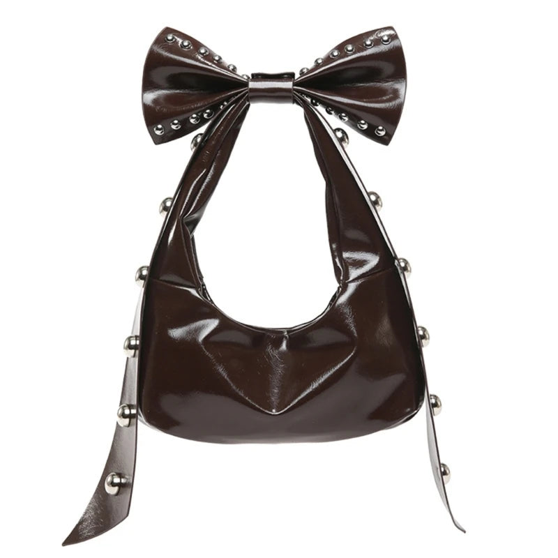Trendy Handbag for Women with Unique Bows and Rivet Embellishments Stylish PU Leather Women's Shoulder Bag