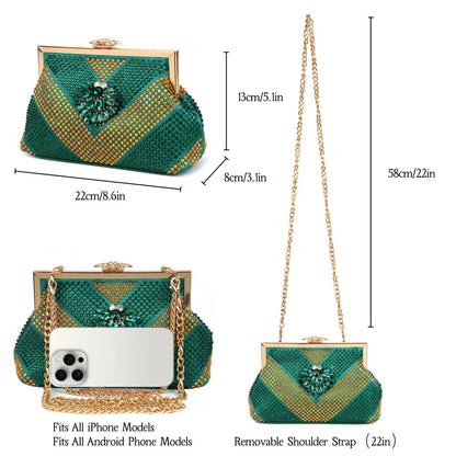 Venus Chan 2024 Green Rhinestone High Heels Pointed Toe Mixed Color Sexy Ladies Shoes With Clutch Bag Set For Luxury Party