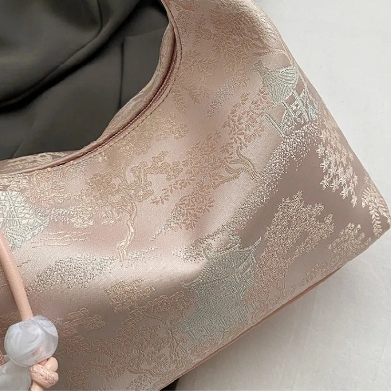 4 Colors Embroidered Chinese Style Handbag Zipper Canvas Pea Purses Adjustable Luxury Cheongsam Bag Work