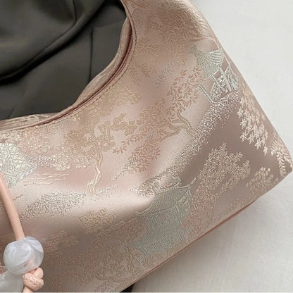 4 Colors Embroidered Chinese Style Handbag Zipper Canvas Pea Purses Adjustable Luxury Cheongsam Bag Work