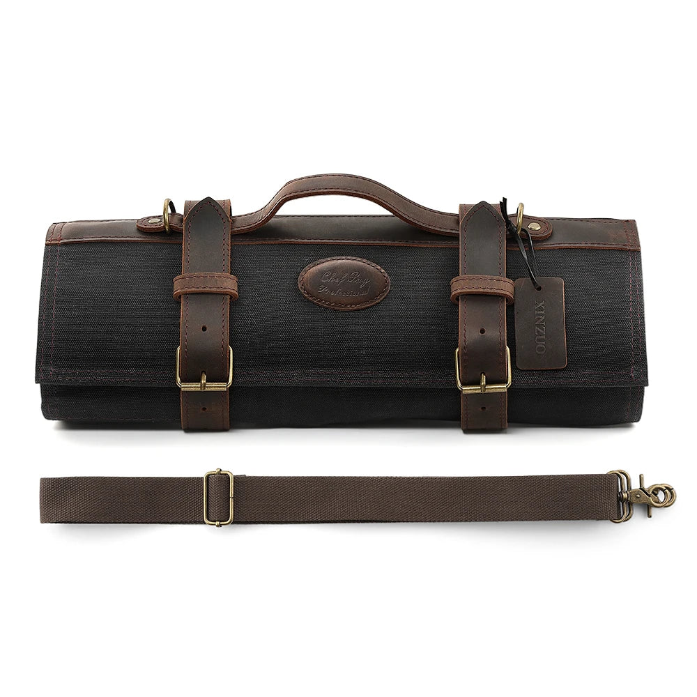 XINZUO Thickened Canvas Foldable Chef Roll Bag Kitchen Knife Bags Cooking Portable Durable Knife Storage Pockets Carry Case