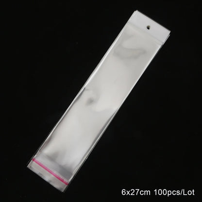 100pcs Multi Sizes Transparent OPP Bags With Hole Self Seal Clear Plastic Self Adhesive Cellophane Bag Food Storage Gift Package