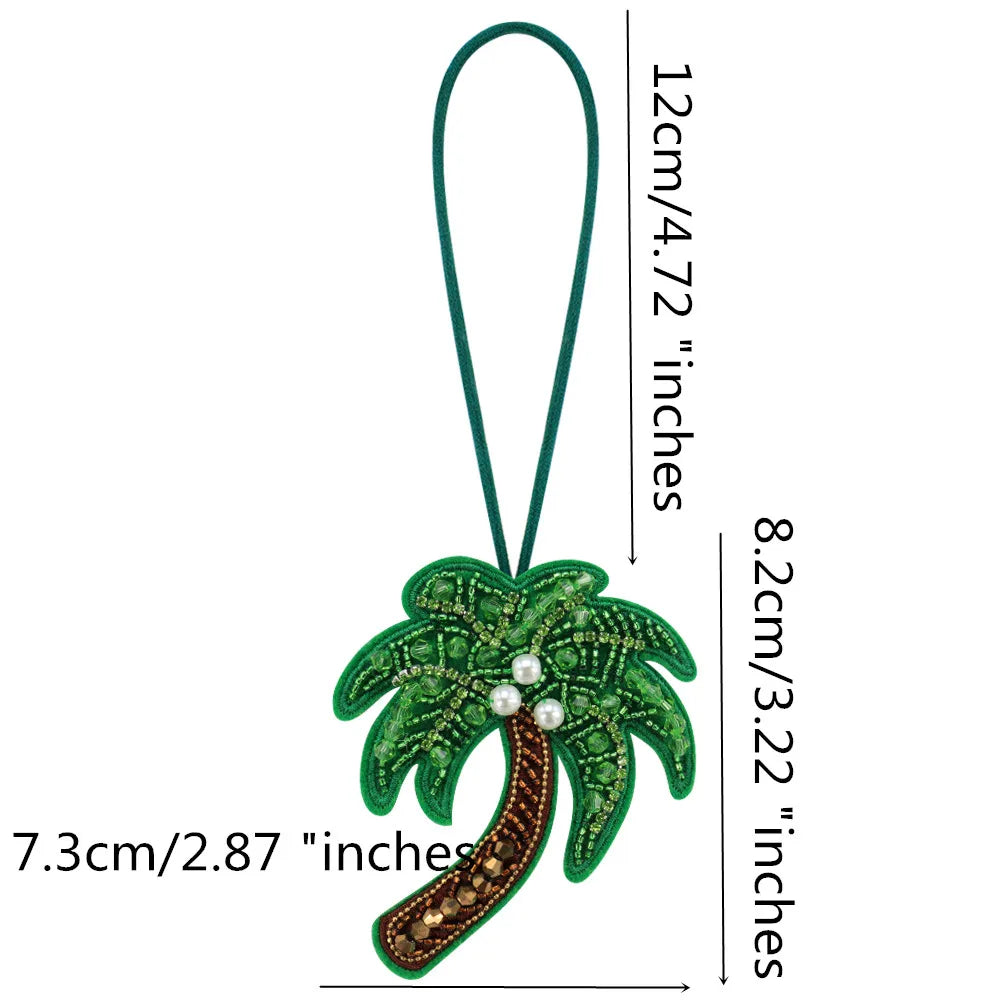 3D Handmade Rhinestone Beaded Coconut tree, butterfly hanging rope Patches Crystal Bag lanyard Patch beading Applique Patch
