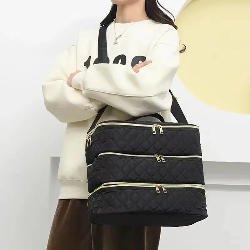 80Bottles Nail Polish Storage Bag Portable Cosmetic Large Shoulder Bag Organizer for Travel Nail Salon 3 Layer Essential Oil Bag