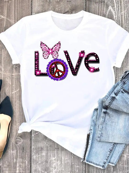 Summer Clothing leopard love heart sweet Fashion Women Tee T-shirts Casual Short Sleeve Regular Female Graphic T Shirt Clothes