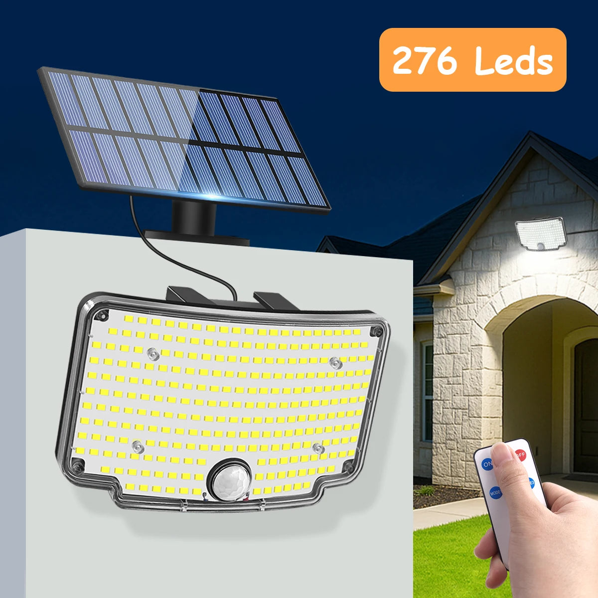 Solar Lamp Outdoor Solar Light IP65 Waterproof 1500mAh Remote Control Adjustable Angle 5 Meter Delay Wire for Gate Wall House