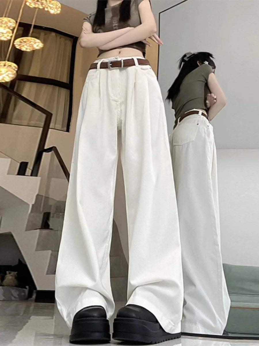 Khaki High Waist Straight Leg Wide Leg Pants Loose Slimming Workwear Casual Pants Spring Autumn Long Pants Retro Women Pants