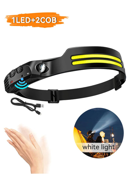 1 LED+COB USB Rechargeable Headlight, Motion Sensor Headlight, Suitable for Running, Fishing, Camping, Hiking, Emergency Lights