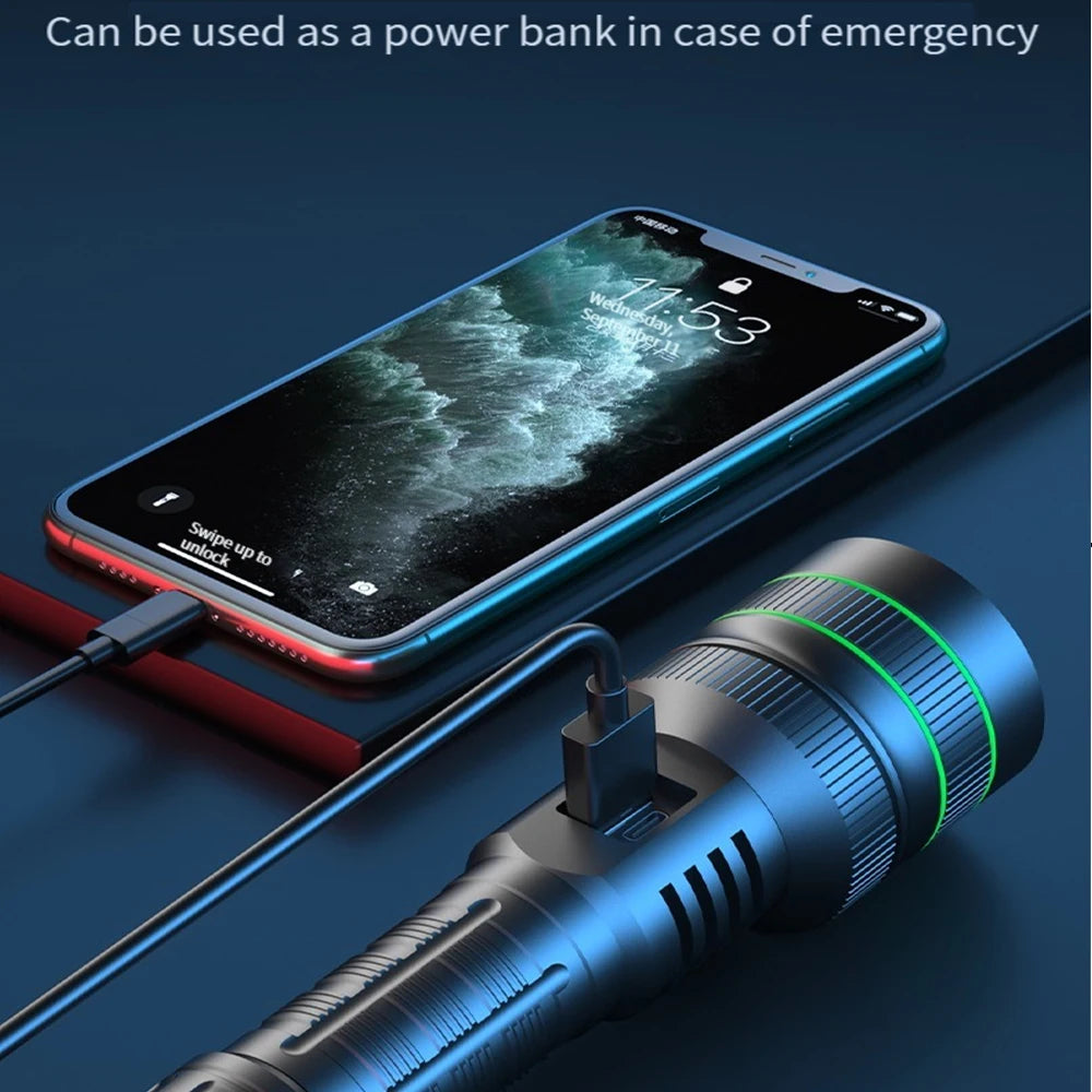 Strong Light Lantern High Power LED Flashlight USB Rechargeable Powerful Tactical Torch Super Long Range Lamp Outdoor Fishing