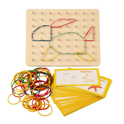 Wooden Puzzle Toys Geometric Shape Rubber Band Nailboard Game Kids Montessori Educational Creative Toy Fine Motor Training