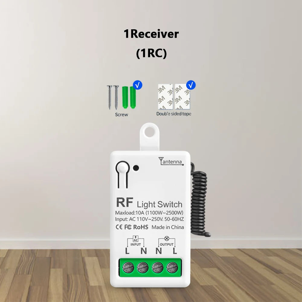 RF 433Mhz Wireless Light Switch 10A Mini Relay Receiver 1/2/4 Gang wall Panel Remote Control Interruptor For LED Lamp 110V 220V