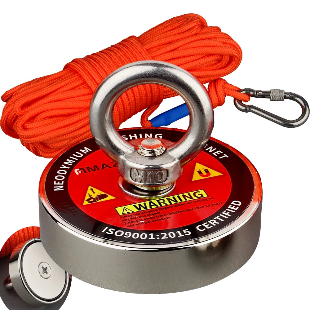 500LB/700/1100LB Salvage Magnet World Large Neodymium N52 Magnets Magnet Strong Fishing Magnet with 15M Rope Gloves Bag