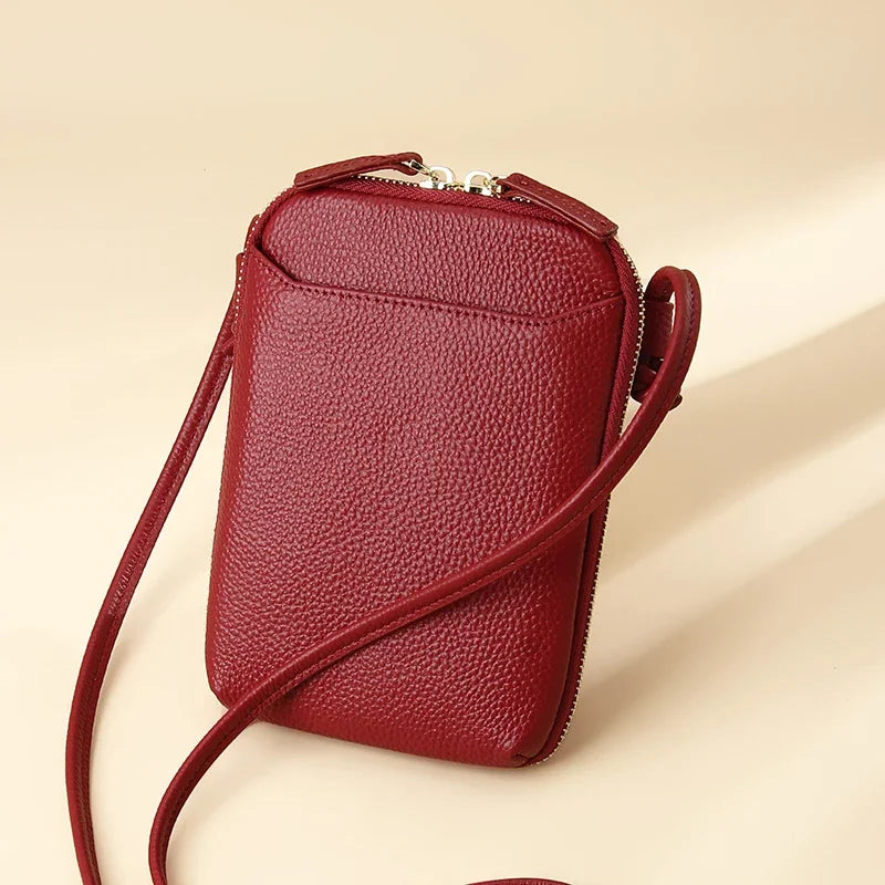 Brand Mini Shoulder Bags for Women's Genuine Leather Zipper Crossbody Handbag Fashion Phone Purse Ladies Small Bag with Keyring