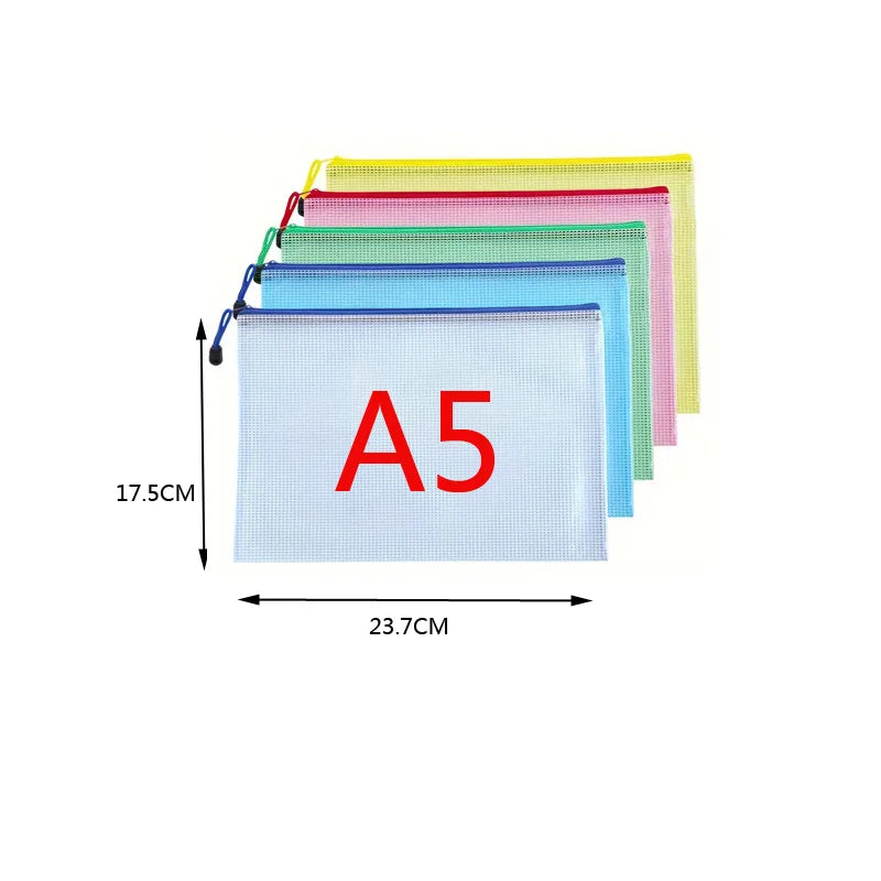 5pcs Transparent Zipper Storage Bag A3 A4 5 Plastic Mesh Waterproof Storage for Files Toys Stationery for Office Home Travel Use