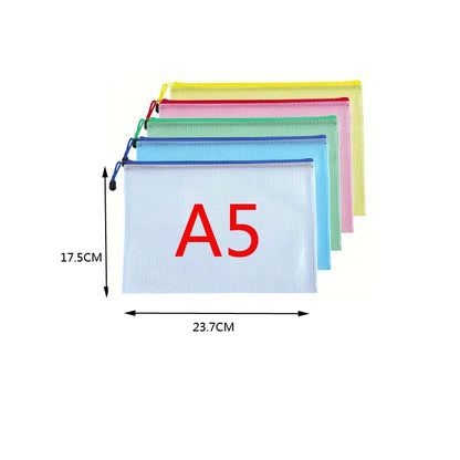 5pcs Transparent Zipper Storage Bag A3 A4 5 Plastic Mesh Waterproof Storage for Files Toys Stationery for Office Home Travel Use