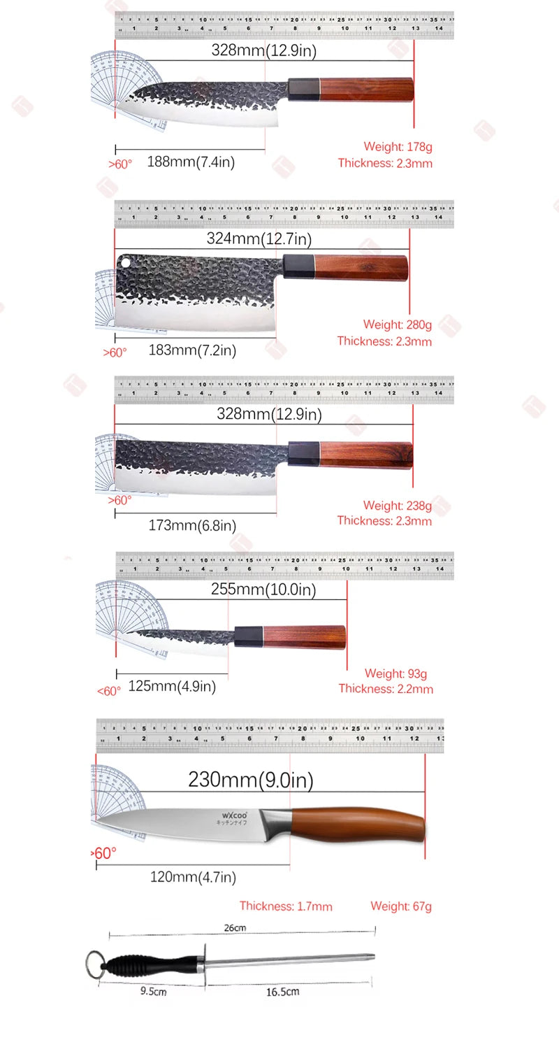 1-5pcs Japanese Chef Knife Hand-forged Kitchen Knife Sharpening Rod High Carbon Steel Boning Knife Santoku Knife and Accessories