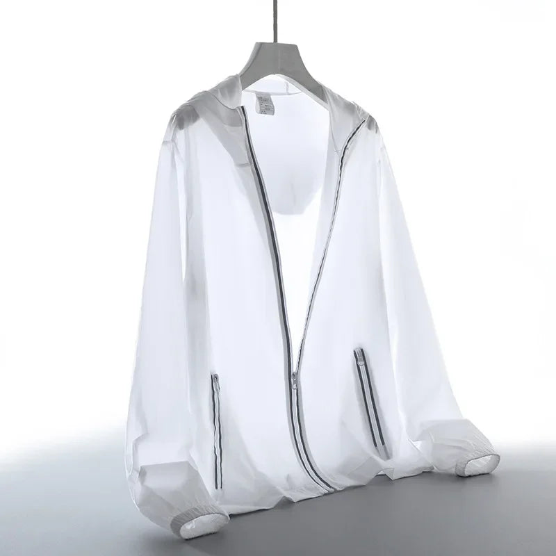 Summer 50+ UV Sun Protection Men's Clothing Skin Coats Breathable Cooling Nylon Silk Hooded Windbreaker Men Casual Jackets 8XL