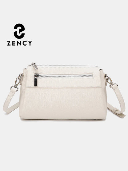 Zency Elegant Women's Handbags 2025 Trendy Soft Leather Messenger Bag Satchel Three Layer Pockets Luxury Designer Silver Metal