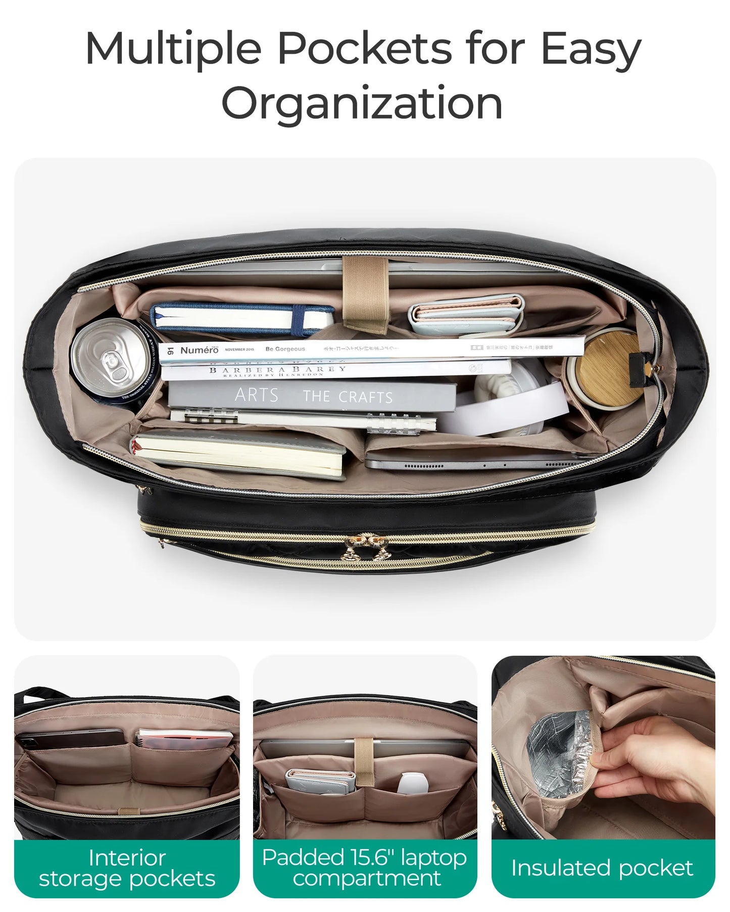 BAGSMART Tote Bag for Women 15.6 Inch Quilted Laptop Briefcase Professional Nurse Teacher Work Bags Office College Messenger