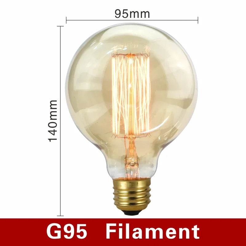 40W Retro Edison Bulb E27 220V Light Bulb A60 ST58 ST64 T10 T45 T185 G80 G95 Filament Vintage Ampoule Incandescent Spiral Lamp