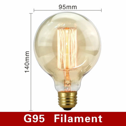 40W Retro Edison Bulb E27 220V Light Bulb A60 ST58 ST64 T10 T45 T185 G80 G95 Filament Vintage Ampoule Incandescent Spiral Lamp