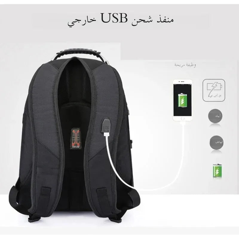 Swiss Multifunctional Durable 17 Inch Laptop Backpack Travel Bag College Bookbag with USB Charging Port Water Resistant