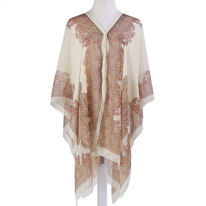 Sun Protection Shawl for Women, Cashew Flower Chiffon Silk Scarf, Versatile Slit Beach Towel, Pearl Scarf