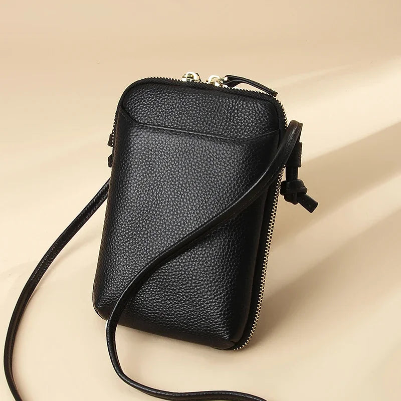 Brand Mini Shoulder Bags for Women's Genuine Leather Zipper Crossbody Handbag Fashion Phone Purse Ladies Small Bag with Keyring