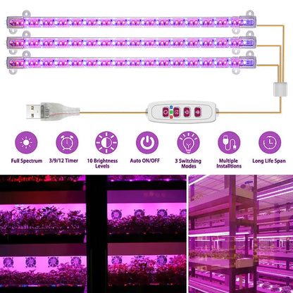 1/2/3/4 Red Blue LED Grow Light Strip Tube Indoor Plant USB Full Spectrum Phyto Lamp Dimmable Timer Seedlings Vegs Flower Lamp