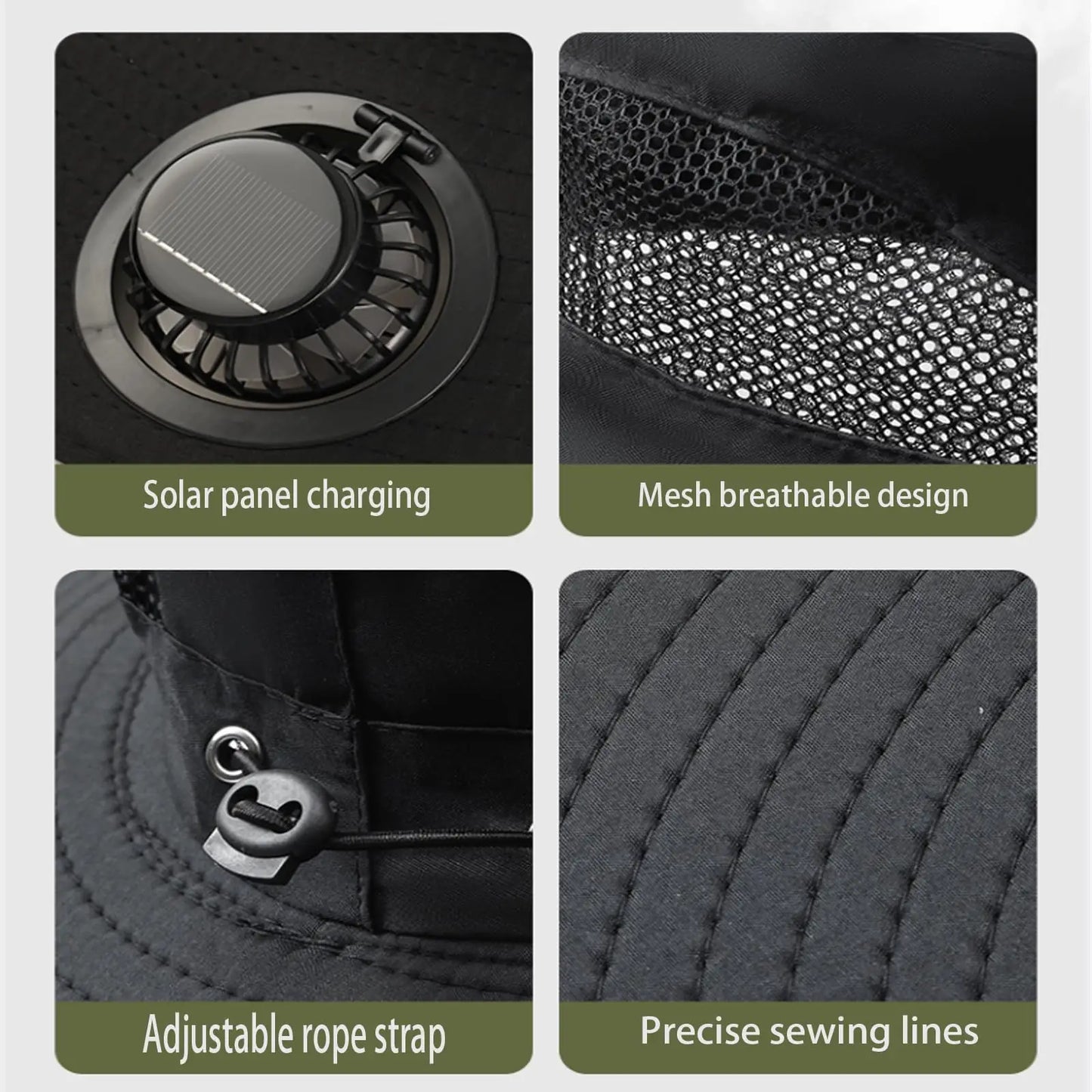 Sun Hat with 2 Solar Fan Fishing Wide Brim Fishing Hat for Outdoor Summer Camping Beach USB & Solar Powered Caps Sun Protection