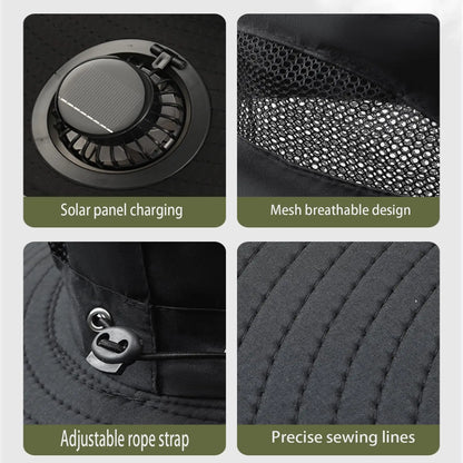 Sun Hat with 2 Solar Fan Fishing Wide Brim Fishing Hat for Outdoor Summer Camping Beach USB & Solar Powered Caps Sun Protection