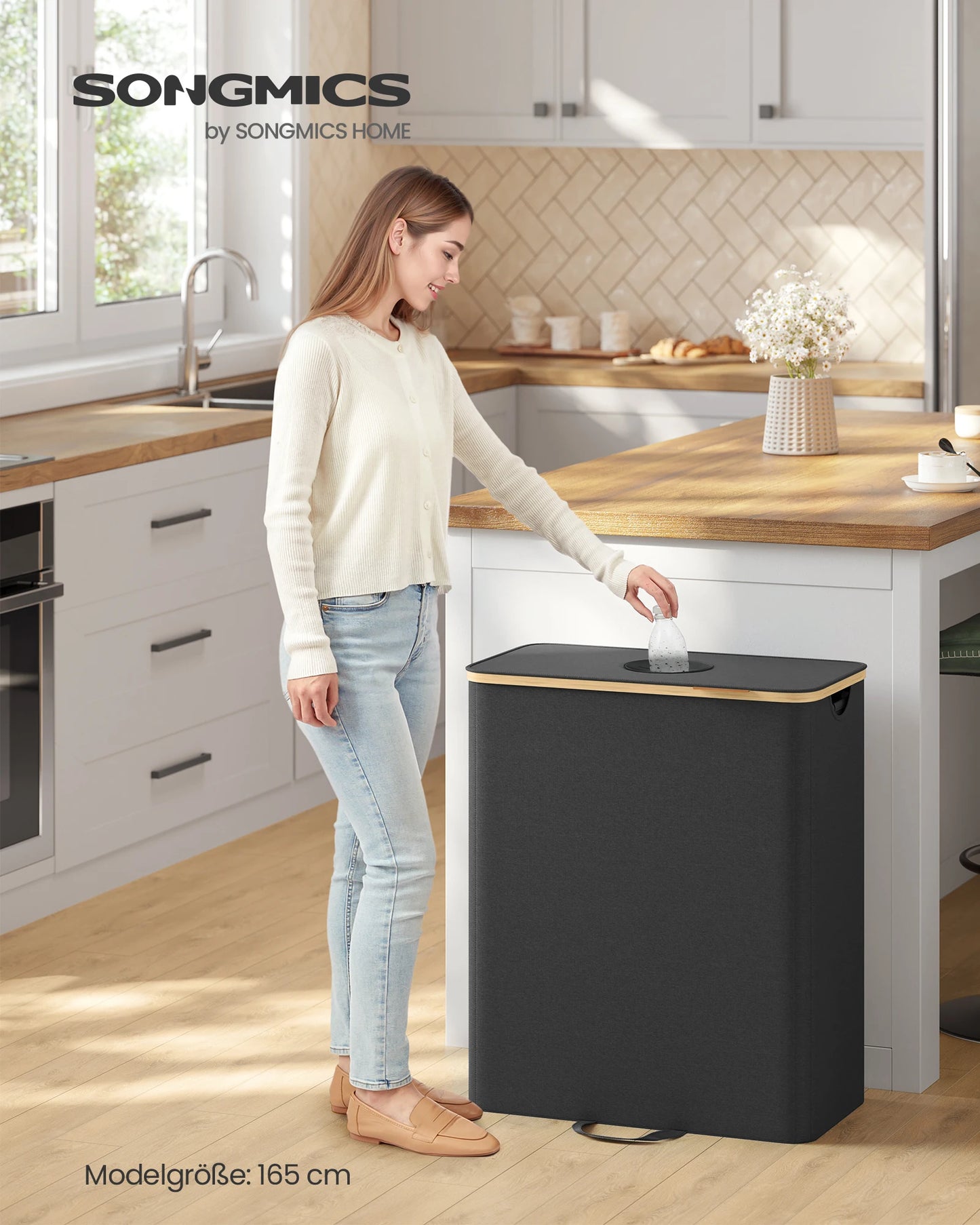 SONGMICS Deposit Bottle Collection container bottles Collector Empty Recycled container with Hole Lid Inner Bag with Handles kitchen