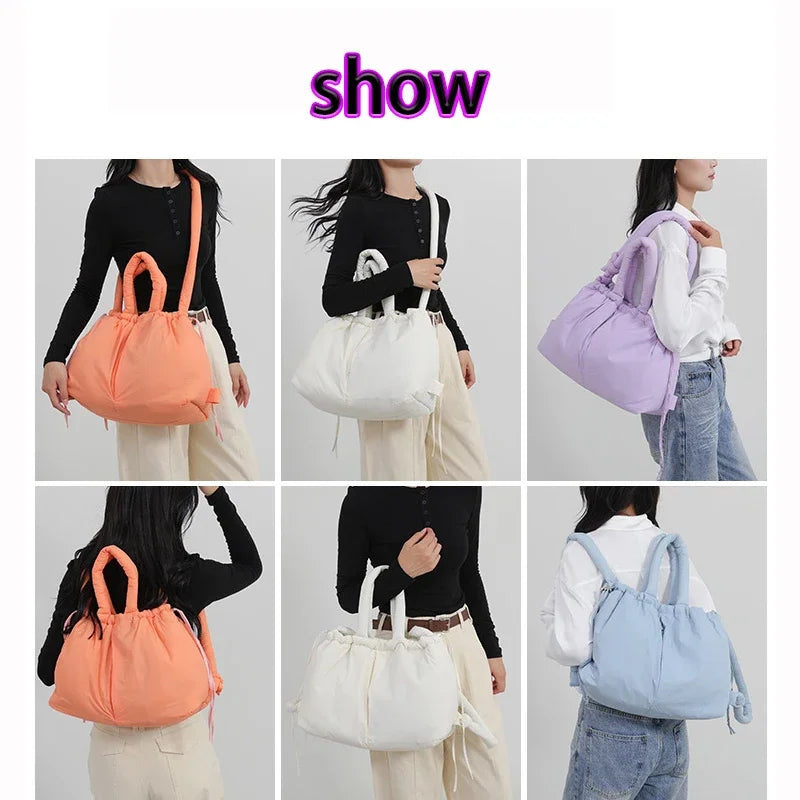 Simple Vintage Large Capacity Handbags Designer Soft Women Shoulder Crossbody Bags Casual Nylon Padded Tote Bag