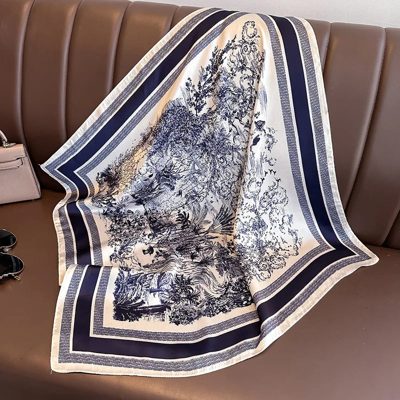 Spring and Summer Print Hair Scarf Women Floral Kerchief Neck Tie Hand Wrist Foulard Shawl Wraps Sun Protection Hijab Bandana