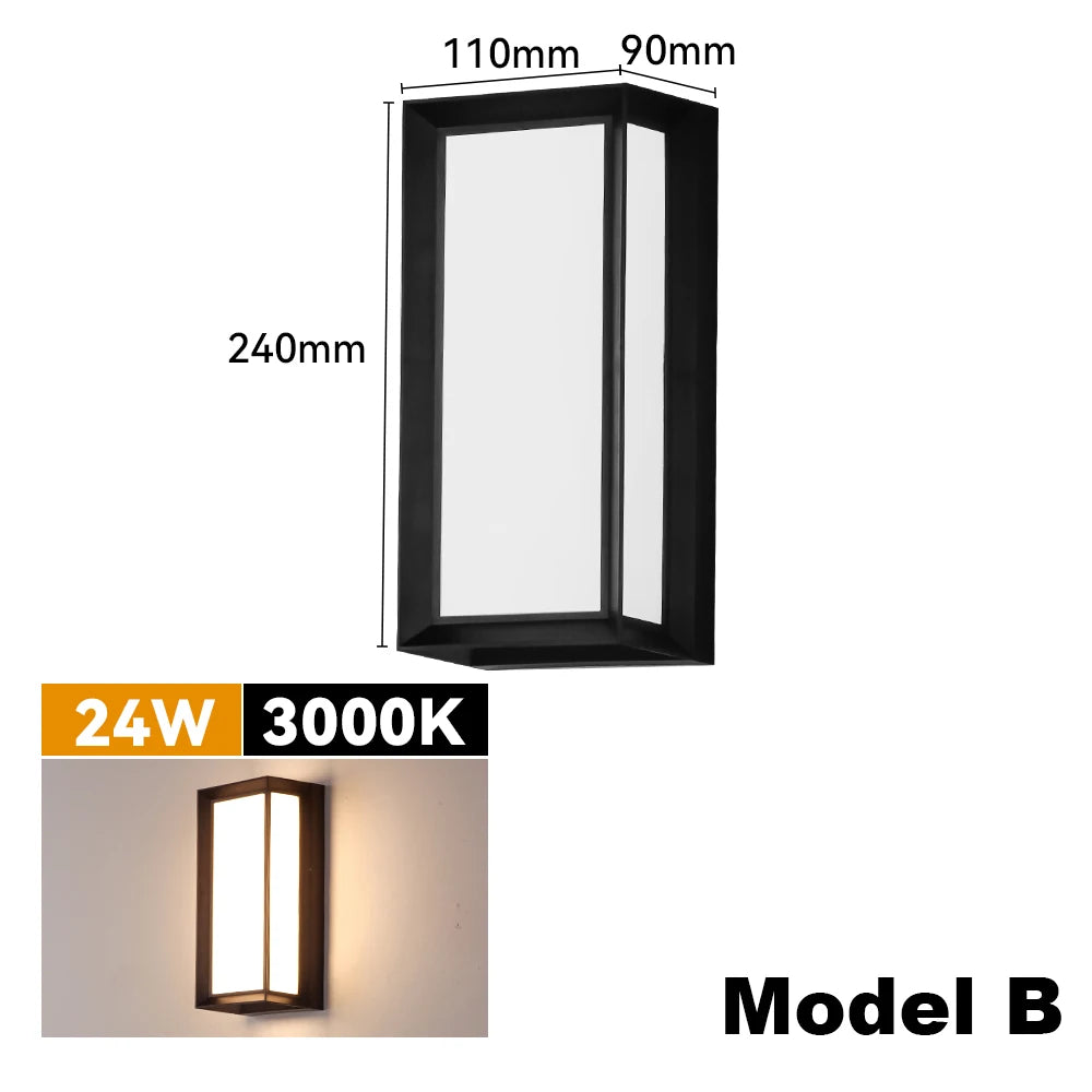 Waterproof Outdoor LED Wall Light 24W Modern Exterior Wall Lamp AC90-260V Outside Facade Wall Lighting for Street Porch Garden