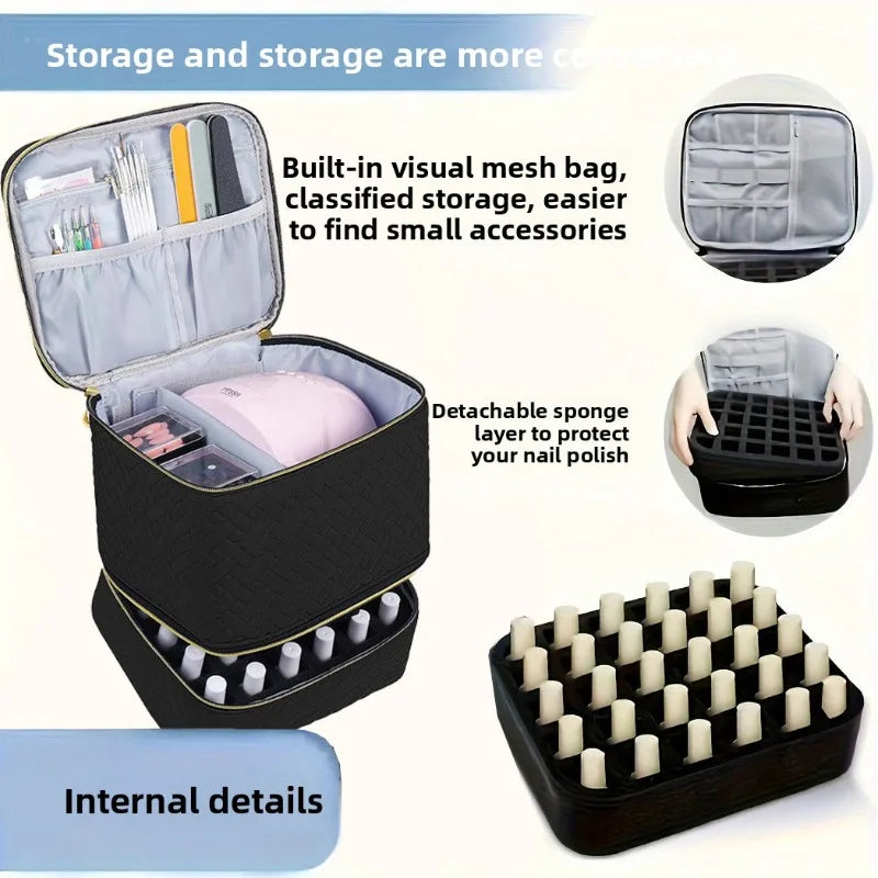 3 Layer Nail Polish Organizer Bag Holds 84 Bottles Nail Lamp Detachable Compartments Travel Salon Home DIY  Nail Tech Storage