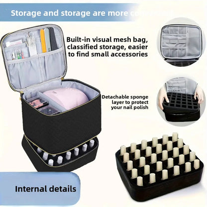 3 Layer Nail Polish Organizer Bag Holds 84 Bottles Nail Lamp Detachable Compartments Travel Salon Home DIY  Nail Tech Storage