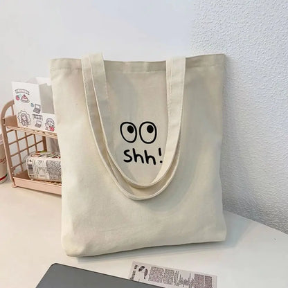Simple Letter Printed Canvas Handbag Canvas Large Capacity Underarm Bag Shopping Bag Women Girls