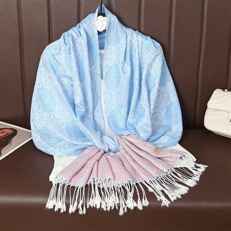 70x190CM Women Cotton Jacquard Scarf Big Shawl Fashion Elegant Lady Long Printing Decorate Scarves Sun Protection Bandana Hijab