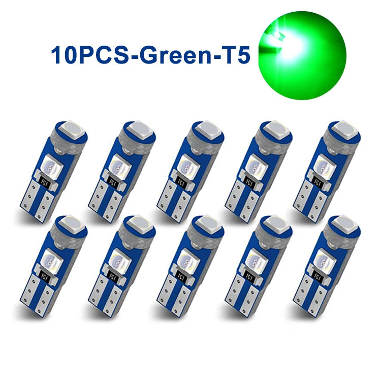 10pcs T5 Led Bulb 3SMD 3030 Chips Super Bright Car Board Instrument Panel Lamp Auto Dashboard Warming Indicator Wedge Light 12V