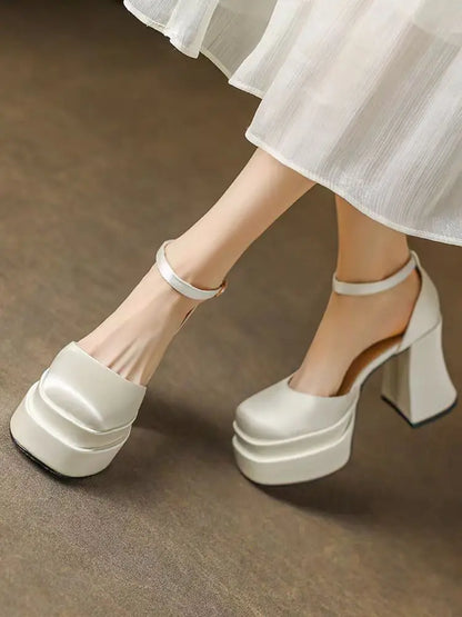 Waterproof platform ultra-high-heeled sandals 12cm thick satin white wedding bridal shoes with bag head thick heeled shoes
