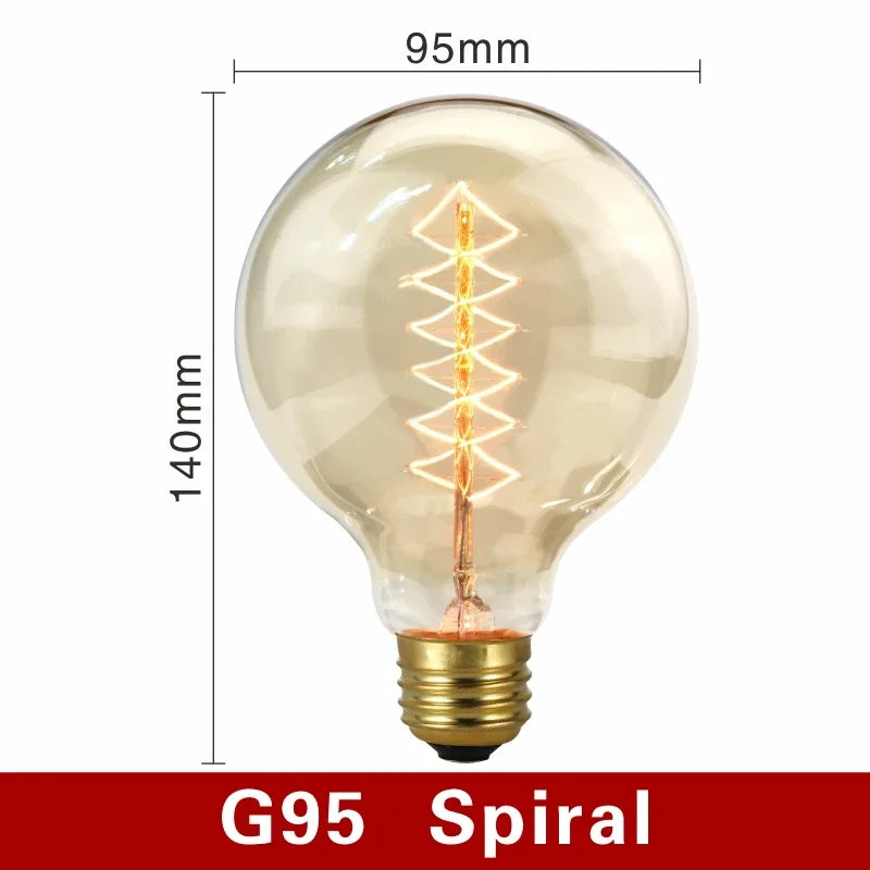 40W Retro Edison Bulb E27 220V Light Bulb A60 ST58 ST64 T10 T45 T185 G80 G95 Filament Vintage Ampoule Incandescent Spiral Lamp