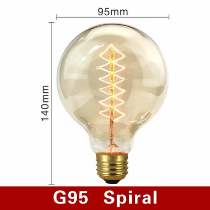 40W Retro Edison Bulb E27 220V Light Bulb A60 ST58 ST64 T10 T45 T185 G80 G95 Filament Vintage Ampoule Incandescent Spiral Lamp