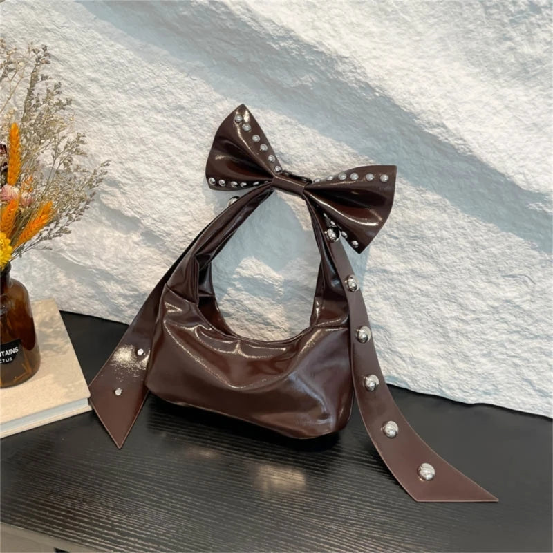 Trendy Handbag for Women with Unique Bows and Rivet Embellishments Stylish PU Leather Women's Shoulder Bag