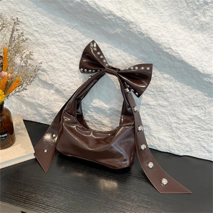 Trendy Handbag for Women with Unique Bows and Rivet Embellishments Stylish PU Leather Women's Shoulder Bag