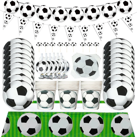 White Football Birthday Party Decorations Soccer Disposable supplies Tablecloth bag balloons children favors Kids Boys Baby game