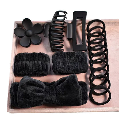 16pcs Women Multi-colored Soft Bow Headband Hair Claw Combination Set Holiday Gift Makeup Shower Sports Skincare Accessories